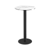 Table haute ronde ORLANDO de 100 cm de haut et de diamètre 55 cm, couleur marbre mat et noir